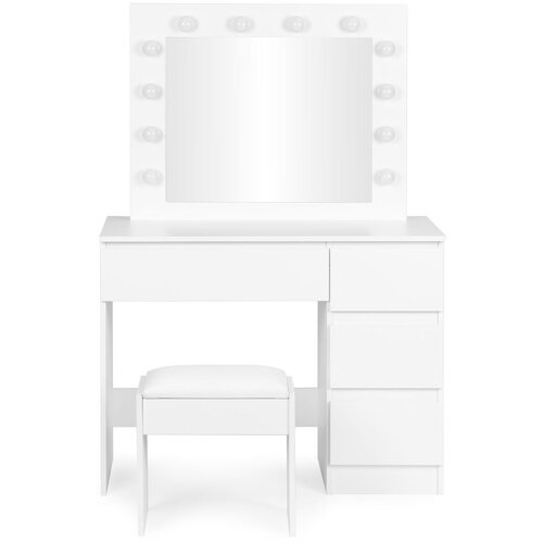  Kozmetički toaletni stolić s ogledalom i LED rasvjetom, 4 ladice + stolica, ModernHome Slike