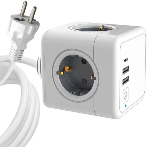 MicroConnect Razdelilnik PowerCube, 4 vtičnice 2 USB-A, 1 USB-C, 1,5m kabel, bel, (5000117645) Slike