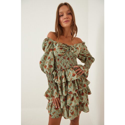  Women&amp;#039;s Turquoise Floral Layered Frilly Mini Summer Dress Slike