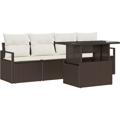  Set sofe za vrt od 5 dijelova s jastucima smeđi poli ratan  dvosedna vrtna sofa s jastucima smeđi poli ratan Cijene