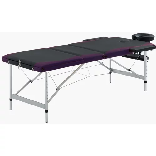 vidaXL 3-conska zložljiva masažna miza aluminij črna in vijolična, (21050936)