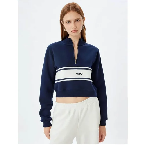 Koton Color Block Three Thread Raised Half Zipper Detail Crop Sweatshirt