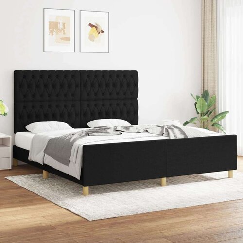  Posteljni okvir z vzglavjem črn 180x200 cm blago, (20794906) Slike
