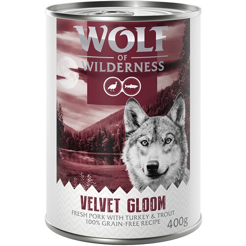 Wolf of Wilderness Adult 6 x 400 g - "Red Meat" Velvet Gloom: svinjsko meso s puranom in postrvjo Cene