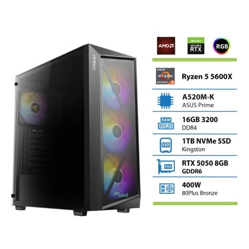 PCPLUS Gamer Ryzen 5 5600X 16GB 1TB RTX 5050 OC 8GB gaming namizni računalnik Cene