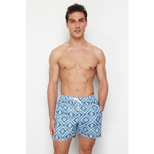 Trendyol Gray Standard Size Geometric Print Swim Shorts Cene