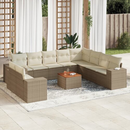 vidaXL 11-dijelni set vrtnih sofa od poliratana s jastucima bež Cijene