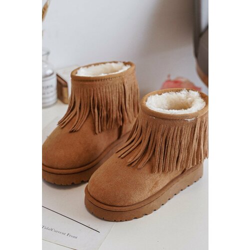 Kesi Insulated children's snow boots with decorative Camel Nimia fringes Slike