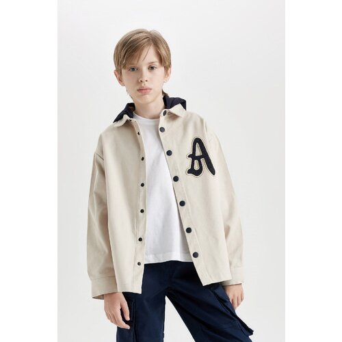 Defacto Boy's Oversize Fit Wide Fit Hooded Gabardine Long Sleeve Shirt Slike