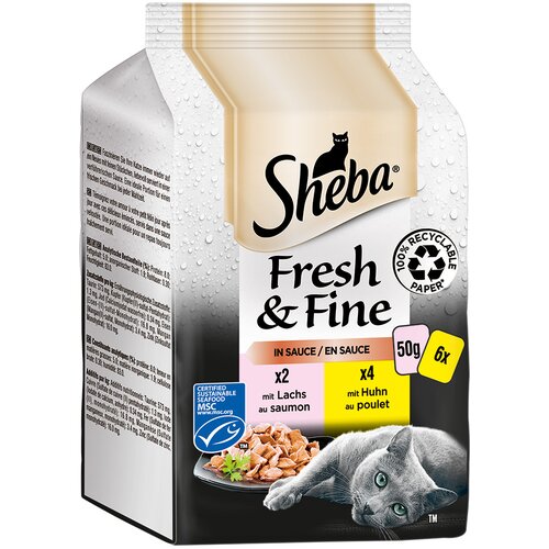 Sheba Multi pakiranje Fresh &amp;amp; Fine vrečke 6 x 50 g - Losos &amp;amp; pi&amp;scaron;čanec v omaki Slike