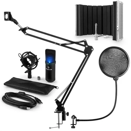 Auna MIC-900B-LED USB V5, crni, kondenzatorski mikrofon, nosač mikrofona, apsorpcijski panel, pop filter