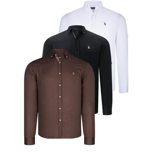 Dewberry TRIPLE SET G674 MENS SHIRT-BLACK-WHITE-EARTH Slike
