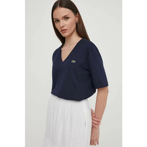 Lacoste Bombažna kratka majica ženski, mornarsko modra barva