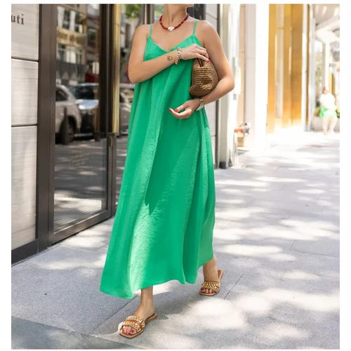 Laluvia Green Adjustable Rope Strap Casual Dress