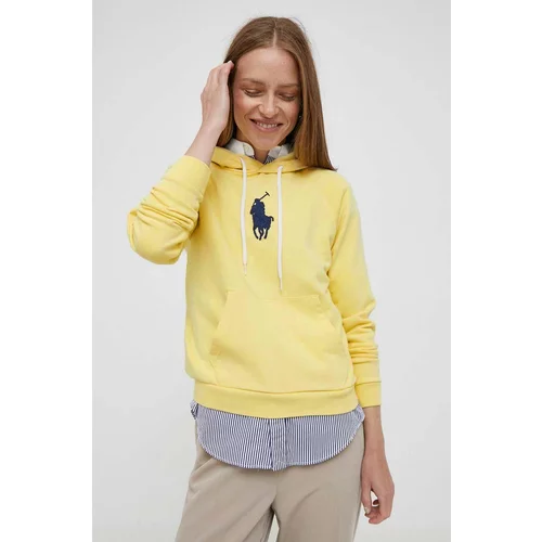 Polo Ralph Lauren Bombažen pulover ženska, rumena barva, s kapuco