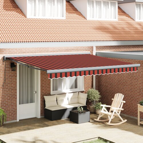 VidaXL Ročna retraktibilna tenda z LED v rumeni in oranžni 400x350 cm Slike