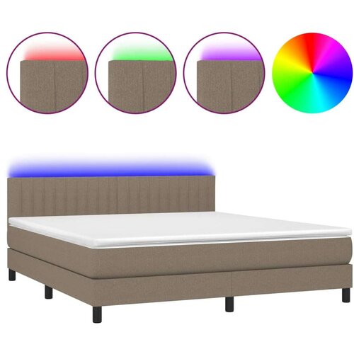  Box spring s madracem LED smeđesivi 180x200 cm tkanina Slike