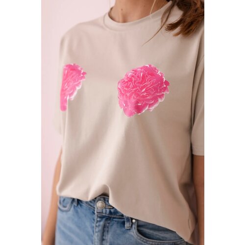 Kesi Cotton blouse with flower print beige color Cene