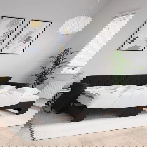 VidaXL Dnevni krevet na razvlačenje s madracima crni 90x200 cm bar&amp;scaron;un Slike