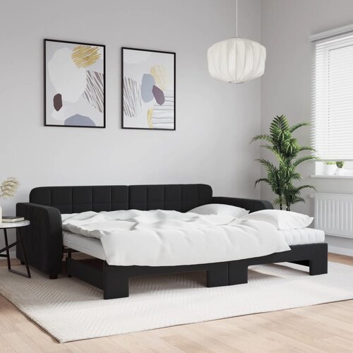 VidaXL Izvlečna dnevna postelja z vzmetnicami črna 90x200 cm žamet Slike