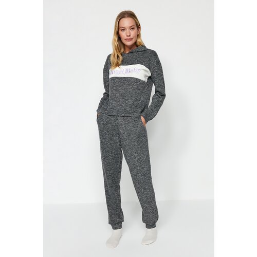 Trendyol Gray Motto Printed Sweatshirt-Jogger Knitted Pajamas Set Cijene