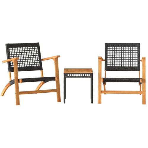  3-dijelni bistro set od poliratana i bagremovog drva crni Slike