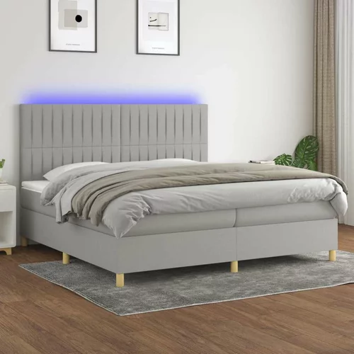  Box spring postelja z vzmetnico LED sv. siva 200x200 cm blago, (20932179)