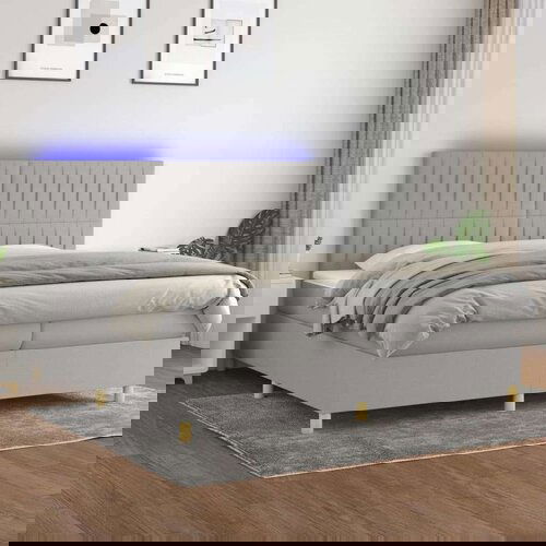  Krevet box spring s madracem LED svjetlosivi 200x200 cm tkanina Slike