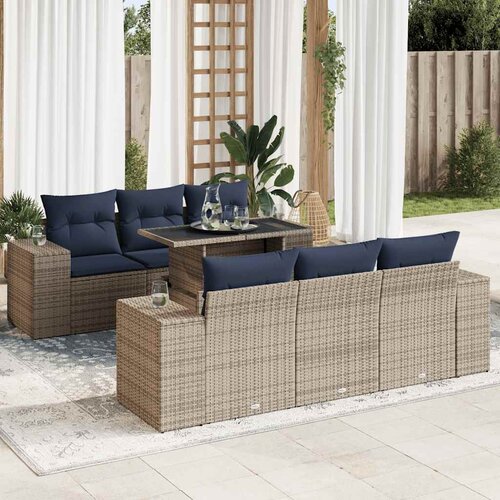 vidaXL 7-dijelni set vrtnih sofa poliratan i bagrem s jastucima sivi Cene
