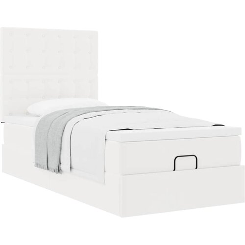 VidaXL Okvir kreveta s madracem bijela 100x200cm umjetna koža Slike