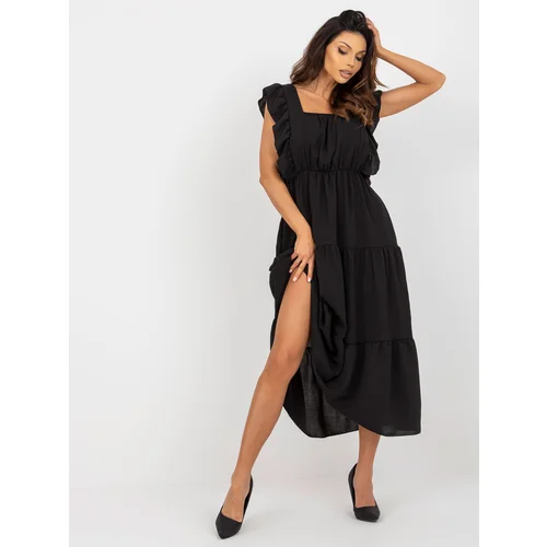 Fashion Hunters Black midi dress with ruffle of loose fit