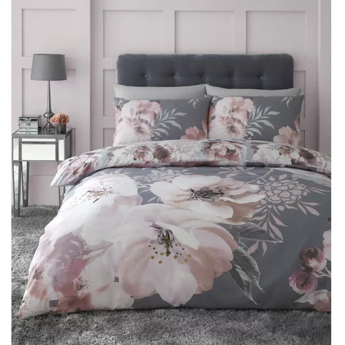 Catherine Lansfield siva posteljina Dramatic Floral, 135 x 200 cm
