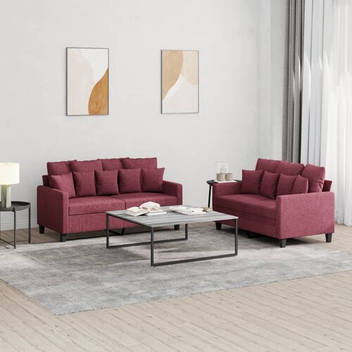  2-dijelni set sofa s jastucima crvena boja vina od tkanine Cijene
