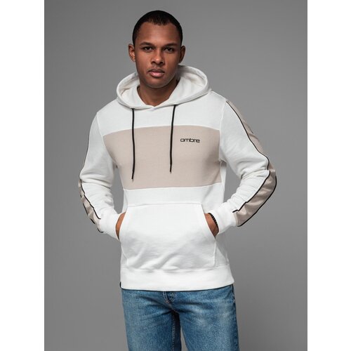 Ombre Men's cotton hoodie with contrasting elements - white Cijene