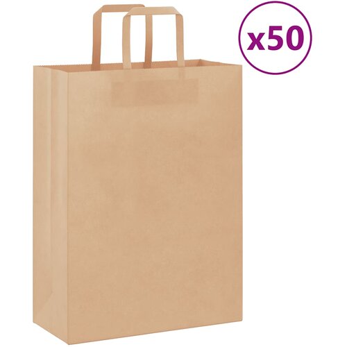 vidaXL Papirnate vrećice 50 kom s ručkama smeđe 26x12x35 cm Cijene