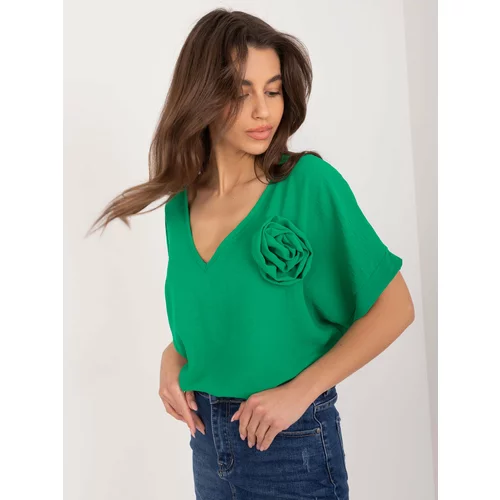 Fashion Hunters Green women's oversize blouse with flower