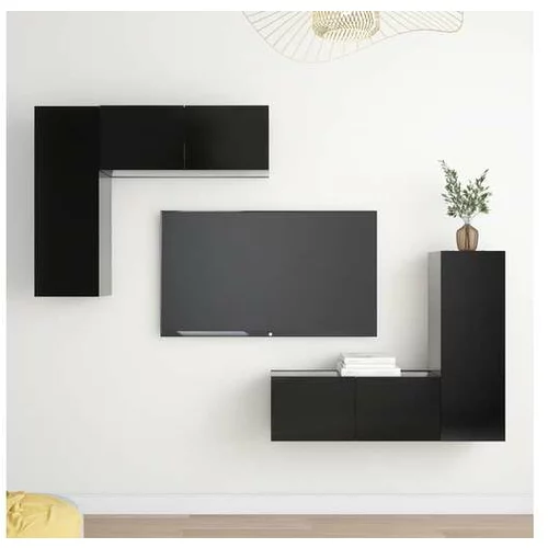  Komplet TV omaric 4-delni črna iverna plošča