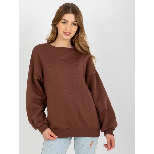 Fashion Hunters Women's hoodless sweatshirt with embroidery - brown