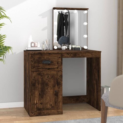 The Living Store Toaletna mizica z LED dimljen hrast 90x50x132,5 cm inžen. les - Toaletna Mizica, (21663169) Slike