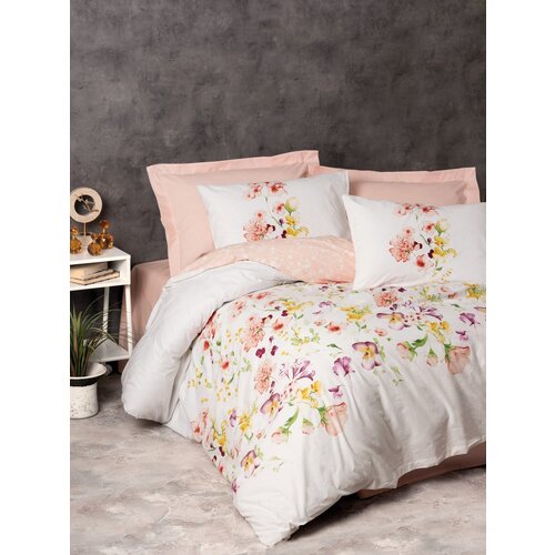  Emma v2 - salmon salmonwhite ranforce double quilt cover set Slike