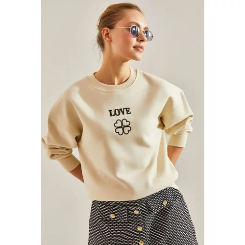 Bianco Lucci Women's Love Printed Three Thread Raised Sweatshirt