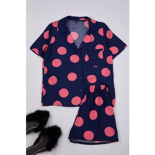 Trendyol Navy Blue Polka Dot Viscose Woven Pajama Set