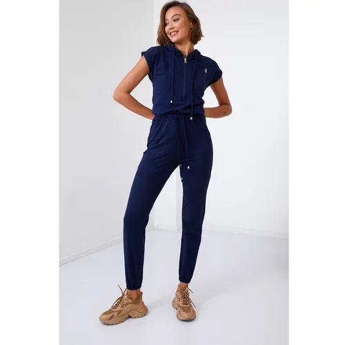 Fasardi Women's jumpsuit with a hood, navy blue
