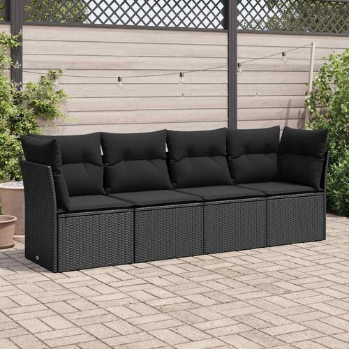  4-dijelni set vrtnih sofa od poliratana s jastucima crni Slike