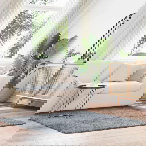 VidaXL Čupavi tepih s visokim vlaknima srebrnosiva 160x160cm poliester Slike