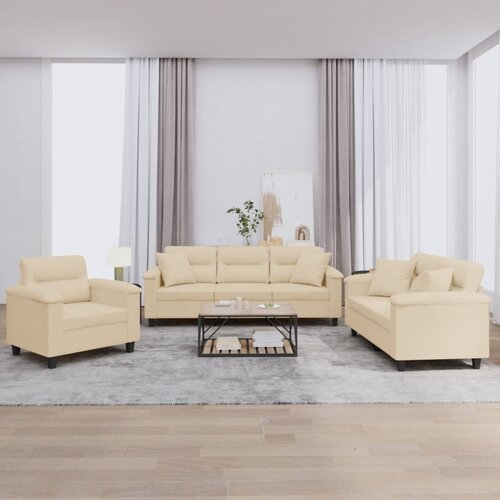  3-dijelni set sofa s jastucima krem od mikrovlakana Cijene