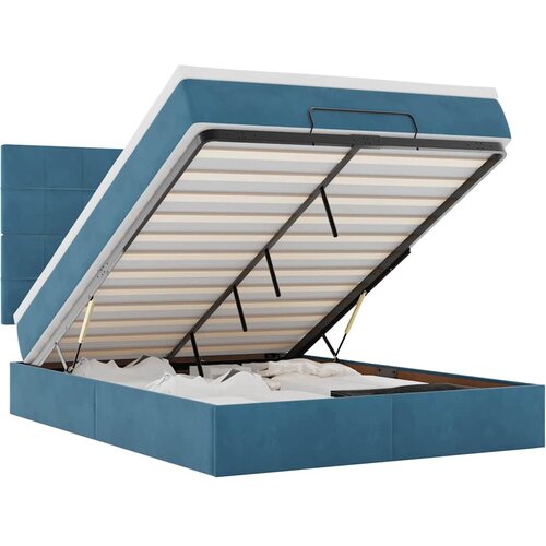 Maison Chic Otomanska Posteljni okvir - Dvoposteljna postelja - Zakonska postelja z vzmetnicami & LEDs temno modra 140x190cm-J131, (21768039) Cene