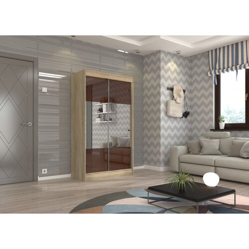 ADRK Klizni ormar TAMOS s ogledalom i staklom Lacobel 120 cm - SONOMA-OKOLADNI LACOBEL Slike