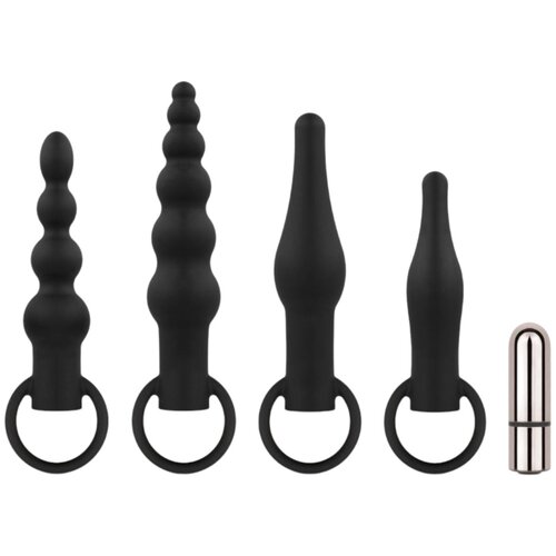 EasyToys akumulatorski analni vibrator - 4-delni komplet (črna) Cene