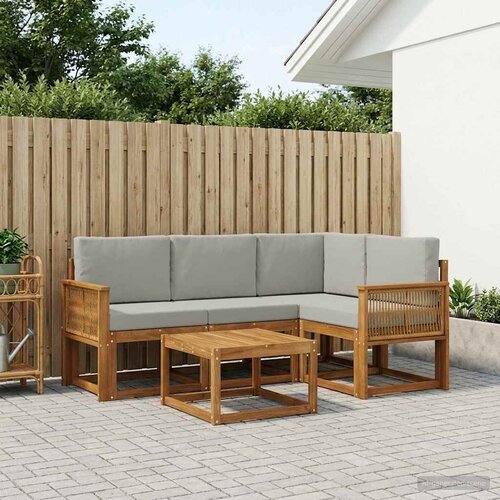  Set vanjskih sofa 5 kom. Prirodna i svjetlosiva Poliester Slike